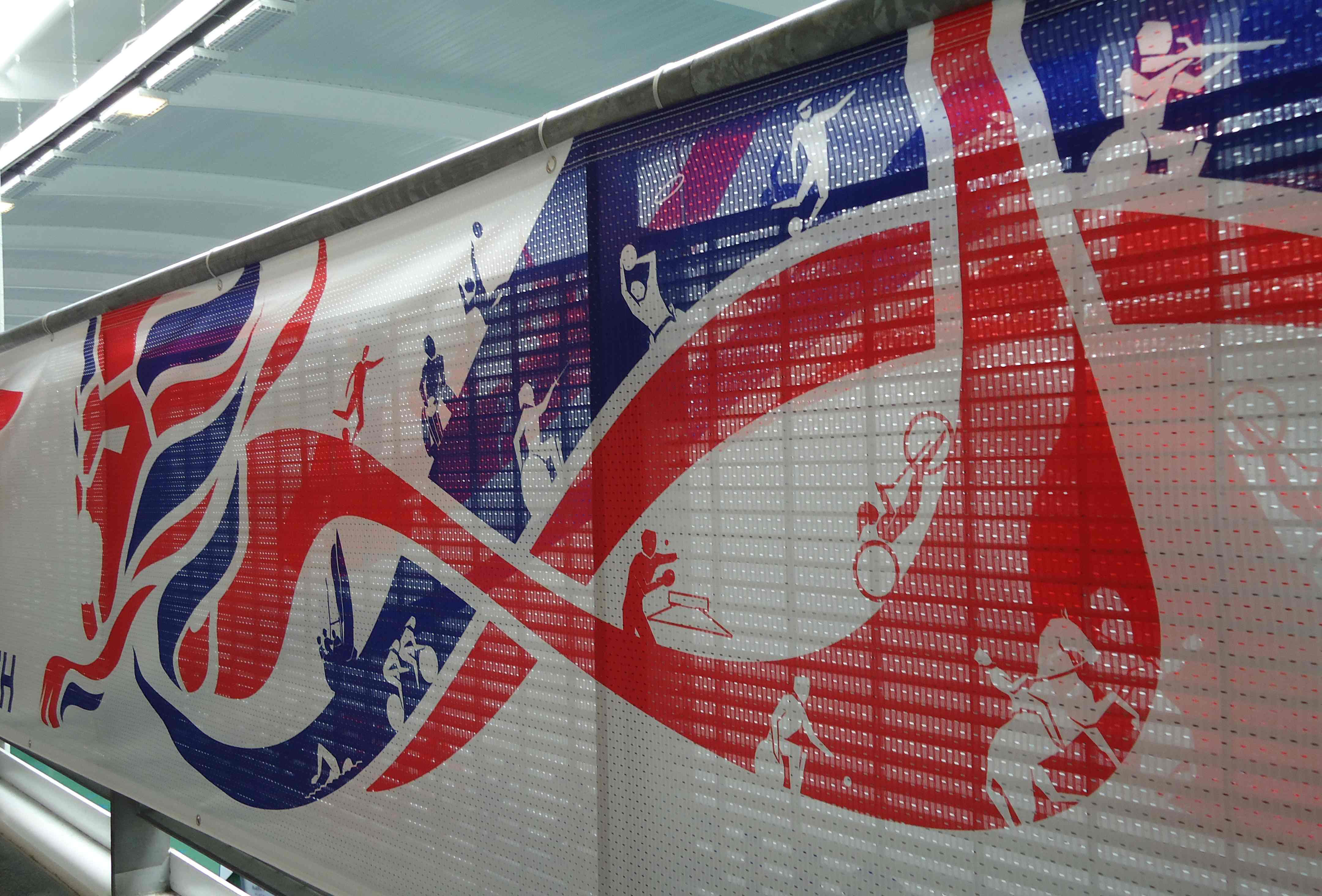 A close up of the "Roaring Lion" large scale design at the 2012 London Paralympic Games.