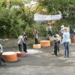 Local school children enjoy the result of their co-design workshops as they play on the "Stepping Stones".