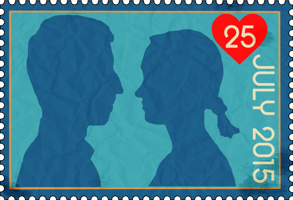 a stamp of the couples' profiles including the date of the wedding (25th July)  to be used throughout the site.